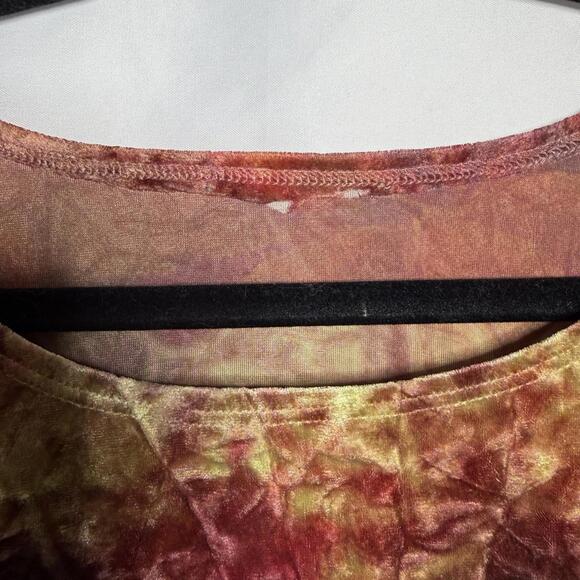 Y2K Boho Whimsical Multicolored Floral Velour Wide Neck Blouse Long Sleeve - Picture 3 of 3